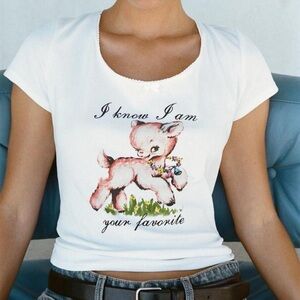 Zara White Tee with Adorable Fawn Print